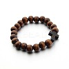 Wood Cross & Round Beaded Stretch Bracelets for Men FS-WG25A82-02-3