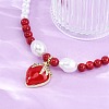 Strawberry Brass Micro Pave Clear Cubic Zirconia Red Enamel Pendant Necklaces for Women NJEW-G162-04G-3