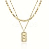 Brass Micro Pave Clear Cubic Zirconia Rectangle with Initial Pendant Double Layer Necklaces for Women FS-WG478B5-26-1