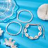 Summer Beach Natural Mixed Cowrie Shell Glass & Alloy Beaded Stretch Bracelet & Braided Bead Bracelets Sets BJEW-JB10838-2