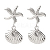 304 Stainless Steel Shell Shape with Starfish Dangle Stud Earrings EJEW-Z135-02P-01-4