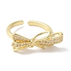 Bowknot Brass Micro Pave Clear Cubic Zirconia Open Cuff Rings for Women LS-RJEW-C098-20G-2