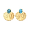 Fan 304 Stainless Steel Synthetic Turquoise Stud Earrings for Women EJEW-U046-17A-G-4