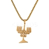 PVD Vacuum Plating 304 Stainless Steel Judaica Temple Menorah Pendant Necklaces NJEW-N055-21G-2