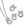 Bowknot & Ring Alloy Clear Cubic Zirconia Pendant Necklace & Stud Earring & Cuff Ring Sets FS-WG09EB0-01-5