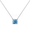 Square Rhodium Plated 925 Sterling Silver Pave 8A Deep Sky Blue Cubic Zirconia Pendant Cable Chain Necklaces for Women NJEW-F330-04P-1