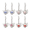304 Stainless Steel Handmade Flower Printed Porcelain Ceramic Beads Dangle Earrings EJEW-JE06288-2