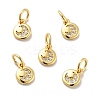 Flat Round Brass Micro Pave Clear Cubic Zirconia Charms KK-G419-22G-1