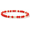 Acrylic & Brass Round Beaded Stretch Bracelets for Women QH9585-5-1