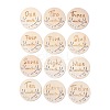 Flat Round Wood Cabochons with Month WOOD-XCP0001-44-1