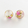 Flower Picture Frosted Transparent Glass Round Beads GFB-R004-14mm-M09-2