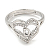 Heart with Letter Rack Plating Brass Micro Pave Clear Cubic Zirconia Adjustable Rings for Women RJEW-I105-01P-D-2