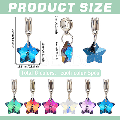 30Pcs 6 Colors Glass European Dangle Charms PALLOY-PH01826-1