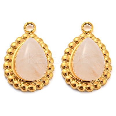 Natural Rose Quartz 304 Stainless Steel Teardrop Charms LS-G-D075-01G-01-1
