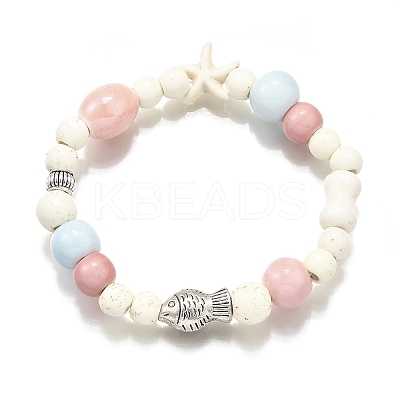 Porcelain Beads & Synthetic Howlite Beads Stretch Bracelets for Women BJEW-D307-02A-1