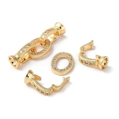 Rack Plating Brass Pave Clear Cubic Zirconia Fold Over Clasps KK-M264-14G-1