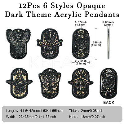 12Pcs 6 Styles Opaque Dark Theme Acrylic Pendants OACR-CJ0002-09-1