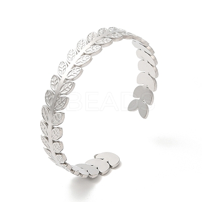 Non-Tarnish 304 Stainless Steel Leaf Open Cuff Bangles BJEW-L682-029P-1