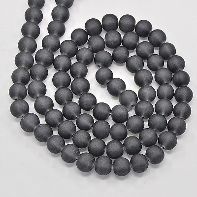 Baking Paint Frosted Glass Bead Strands GGB10MMY-DKM-1