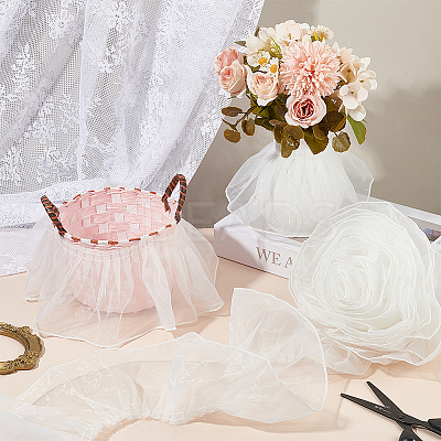 Polyester Pleated Lace Ribbon OCOR-WH0078-132B-1