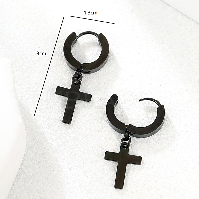 Hip-hop Style 201 Stainless Steel Cross Pendant Hoop Earring for Women UB5113-1