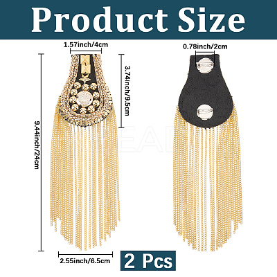 2Pcs Felt & Iron & Rhinestone Tassel Epaulette AJEW-CN0007-74B-G-1