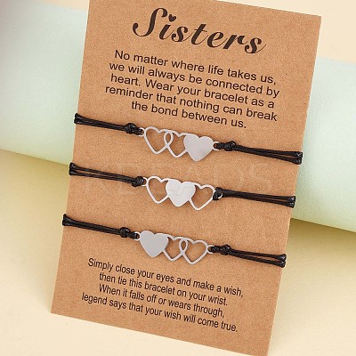 3Pcs 3 Style 430 Stainless Steel Heart Link Bracelets Set JB715A-1