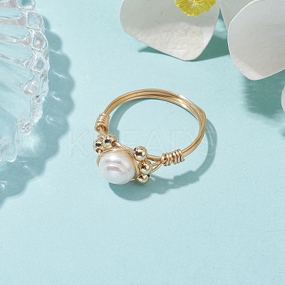 Natural Pearl Round Braided Bead Style Rings RJEW-JR00609-1