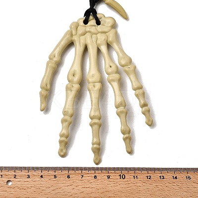 Halloween Resin Skeleton Hand Pendant Polyester Cord Necklaces NJEW-C095-01-1