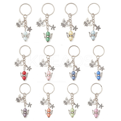 Imitation Pearl Acrylic & Alloy Angel Keychain KEYC-JKC00520-1