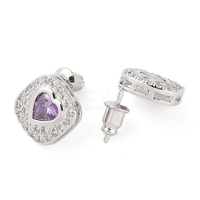 Rack Plating Brass Micro Pave Cubic Zirconia Stud Earrings EJEW-I304-08P-05-1