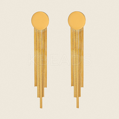 Flat Round 304 Stainless Steel Tassel Stud Earrings JH8202-1-1
