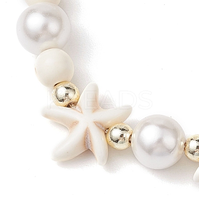 Adjustable Dyed Synthetic Turquoise & Shell Pearl Braided Bead Bracelets BJEW-JB10513-01-1