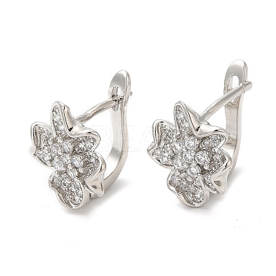 Clear Cubic Zirconia Flower Hoop Earrings KK-K333-36P-1