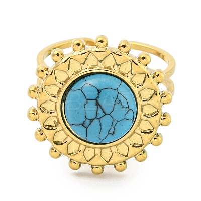 Ion Plating(IP) 304 Stainless Steel Synthetic Gemstone Cuff Rings G-Z056-08G-1