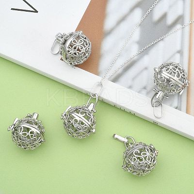 Eco-Friendly Hollow Brass Round Cage Pendants KK-L143-02-NR-1