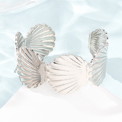Ocean 304 Stainless Steel Shell Shape Open Cuff Bangles for Women AJEW-P127-28P-1