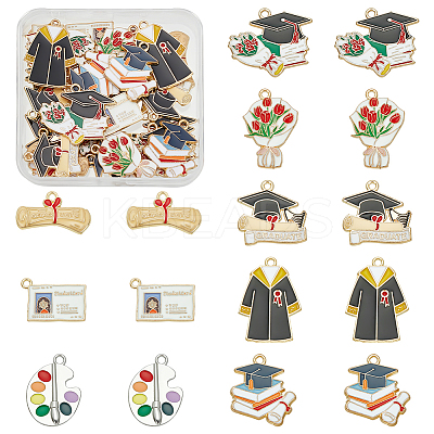 48Pcs 8 Styles Graduation Season Alloy Enamel Pendants ENAM-PH0002-85-1