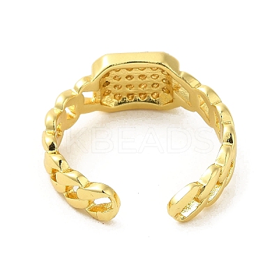 Rectangle Brass Micro Pave Clear Cubic Zirconia Cuff Rings for Women LS-RJEW-G311-01B-G-1