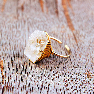 Nuggets Iron with Natural Crystal Quartz Cuff Rings FS-WG6A0B3-04-1