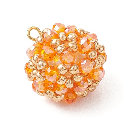 Electroplate Glass & Round Rocailles & Glass Pearl Beaded Pendants PALLOY-MZ00879-07-1
