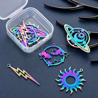 8Pcs 4 Style Ion Plating(IP) 201 Stainless Steel Pendants STAS-LS0001-66MC-1