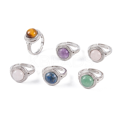 Natural Mixed Stone Round Adjustable Rings RJEW-K271-04P-1