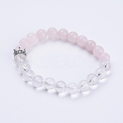 Natural Rose Quartz & Quartz Crystal Stretch Bracelets BJEW-JB03510-02-1