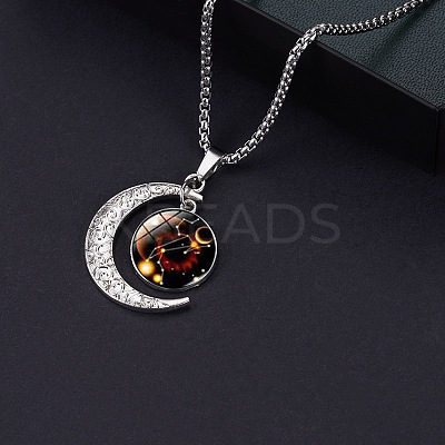 Alloy & Glass Luminous Moon Constellation Pendant Necklaces WG12A0F-07-1