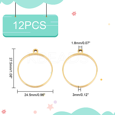 12Pcs 304 Stainless Steel Open Back Bezel Pendants STAS-UN0050-50G-1