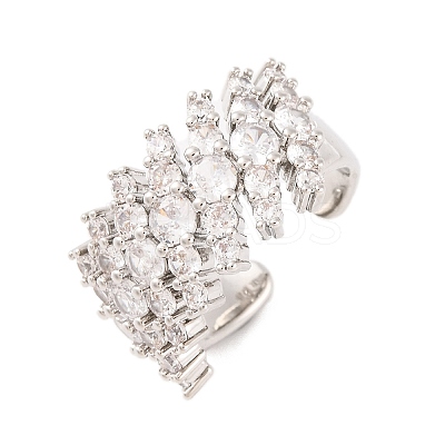 Brass Micro Pave Clear Cubic Zirconia Open Cuff Rings RJEW-U009-08P-01-1