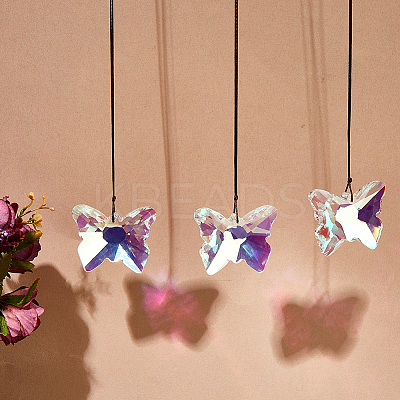 3Pcs Glass Butterfly Pendant Decorations AJEW-FH0005-36-1