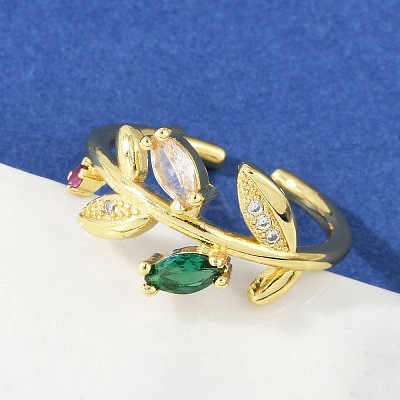 Brass Micro Pave Cubic Zirconia Cuff Rings for Women RJEW-S400-05G-1