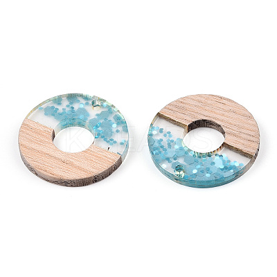 Transparent Resin & White Wood Pendants RESI-N039-52-1